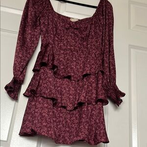Floral Burgundy Long Sleeve Dress